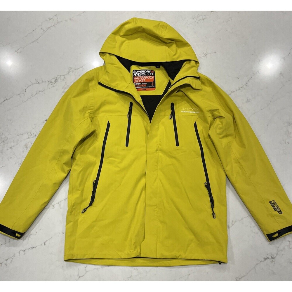 Superdry Men's High-Visibility Yellow Hooded Raincoat